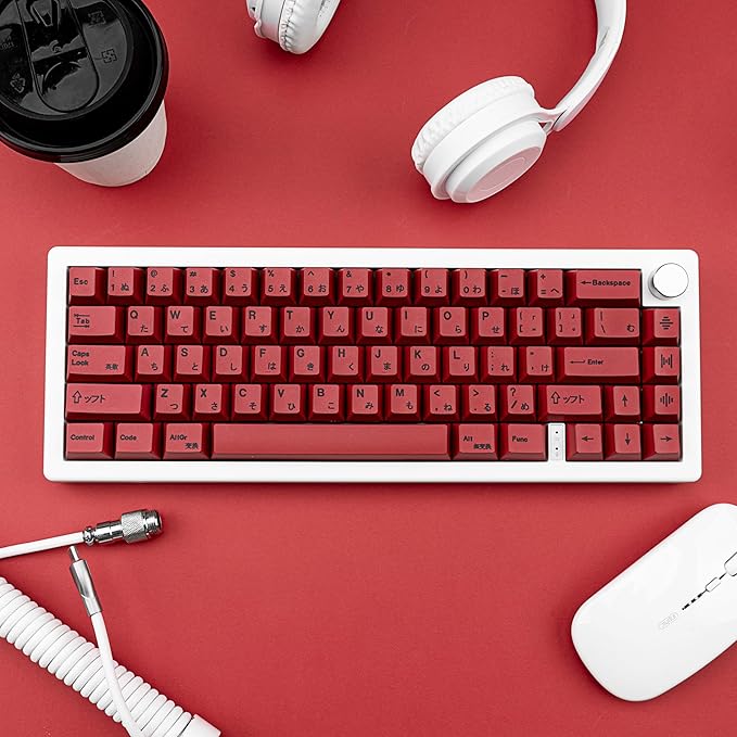 140 Keys PBT Japanese Keycaps Cherry Profile Key Caps DYE-Sub Red Keycap Minimalist Style Customized Keycaps Set Compatible with Cherry MX Switches Mechanical Keyboards