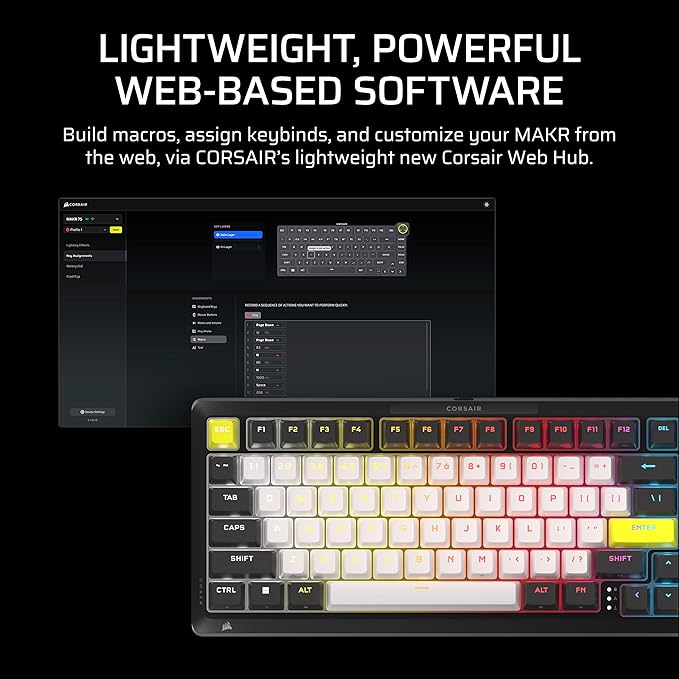 Corsair MAKR PRO 75 Hall Effect DIY Wired Magnetic Mechanical Gaming Keyboard – 75% Layout MGX Hyperdrive Switches Dual Actuation Rapid Trigger FlashTap SOCD 8000Hz US Layout – Black