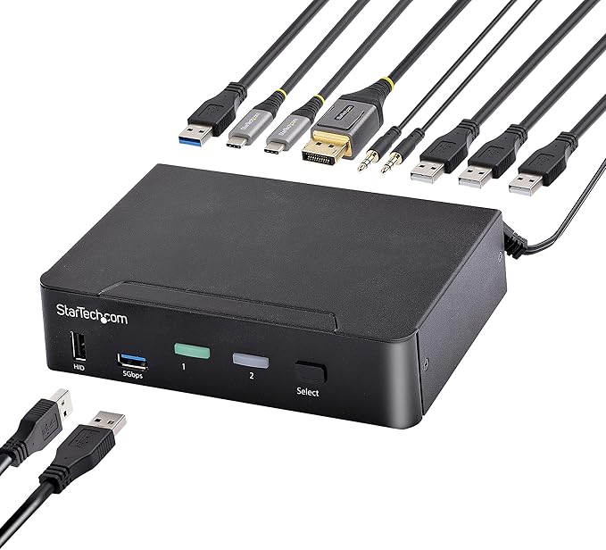 StarTech.com 2-Port USB-C KVM Switch Single 4K 60Hz DisplayPort Monitor 3.5mm Audio 6X USB Hub Ports Hot Key Switching Thunderbolt 3/4 Compatible TAA (SV231DPUCA)