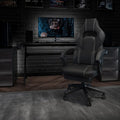 EMMA + OLIVER Black/Gray Ergonomic Gaming Chair -Recline Back/Arms Footrest Massaging Lumbar