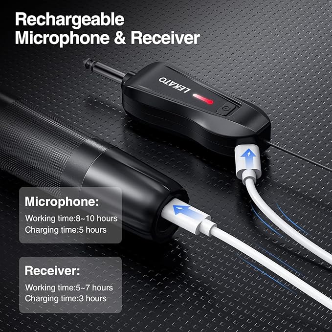 LEKATO Wireless Microphone Rechargeable Wireless Microphones with Receiver Dual Handheld Microphone System Dynamic MIC for Singing Speech Wedding ChurchSpeaker PA System