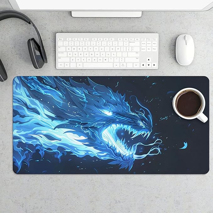 XXL Gaming Mouse Pad Animal Flame Dragon XXL Gaming Mouse Pad Large Desk Mat Protector for Desktop Anti-Slip Rubber Extended Computer Keyboard Mat Writing Pad for Work Office 15.7 * 35.4 inB-1765