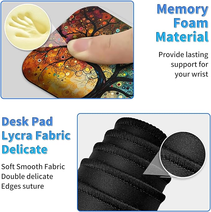 Wrist Rest Pad Small Mouse Pad and Office Desk Mat Set 3 in 1 Desk Pad 11.8 x 23.6+Mousepad +Mouse Wrist Rest with Ergonomic Design Non-Slip for Home Gaming Computer Starry Trees