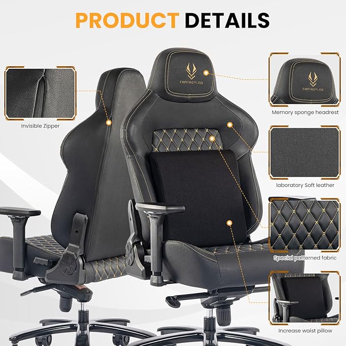 Big and Tall Gaming Chair 440LBS Gaming Chair with Metal Base Memory Foam Lumbar 4D Adjustable Armrest Computer Chair for Heavy People Ergonomic High-Back Computer Chair