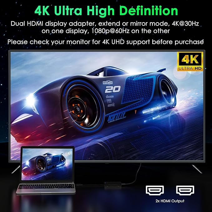Minthouz HDMI Splitter for Dual Monitors Universal Video Graphics Adapter for Thunderbolt 5/4/3 USB 4 USB-A/C Mac and Windows USB-C to 4K@30Hz &amp1080p@60Hz HDMI Extender for Windows &amp MacB