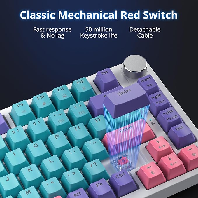 75 Percent Keyboard Gasket-Mounted with Sound Absorbing Pads 82-Key Compact Wired RGB Mechanical Gaming Keyboard Hot-Swap Socket for Win Joker