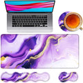 Large Mouse Pad and Keyboard Wrist Rest Desk Pad for Keyboard and Mouse 4-in-1 Large Gaming Mouse Pad with Wrist Support Desk Mat for Home Office Study GamePurple and Gold Marble