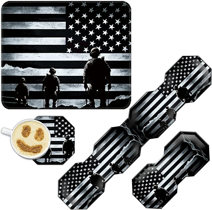 Mouse Pad Keyboard Wrist Rest Wrist Support Combo+Coaster [4-in-1] American Flag Theme Easy Typing Pain Relief Memory Foam Gel Elbow Cushion Mouse pad Set for Computer Laptop Office Home