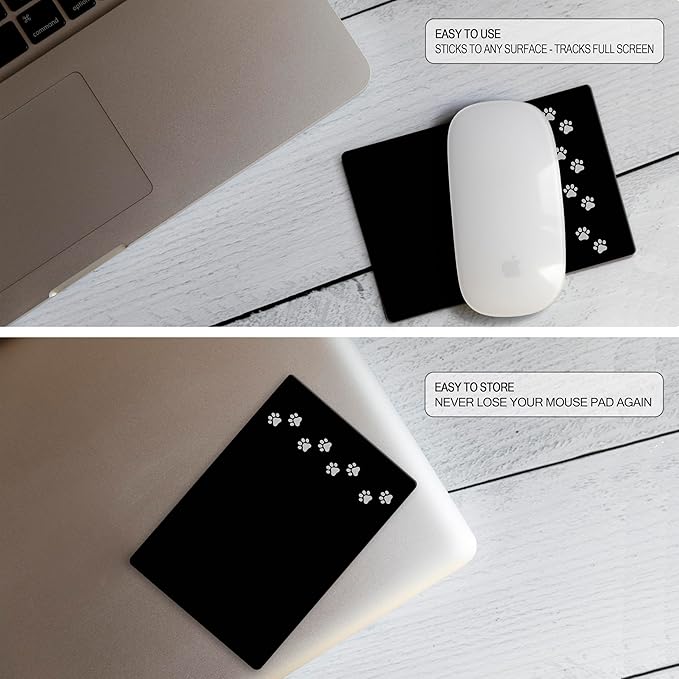 Mouse Pad Adhesive Bottom - Sticks to Any Surface - Portable - Webcam Covers Included (2 Pack - Dog PAW)