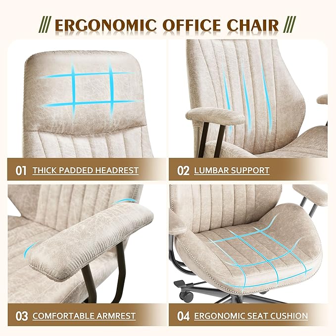 High Back Office ChairModern Swivel Office ChairBrown Suede Fabric Gaming ChairHeight Adjustable Home Office Desk Chair with Lumbar Support