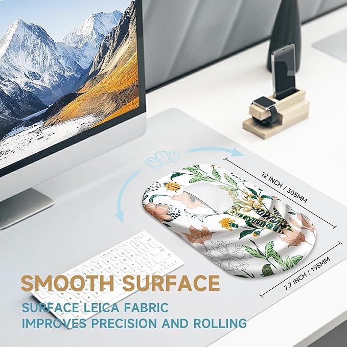 Ergonomic Mouse Pad with Wrist Rest SupportNon-Slip PU BaseMassage for Carpal Tunnel Pain ReliefMemory Foam Mousepad for HomeOfficeWork（Creamy Beautiful Floral）