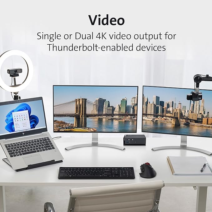 Kensington USB-C and Thunderbolt Dock up to 100W Charging Dual 4K for Mac Windows and Surface (K37010NA)