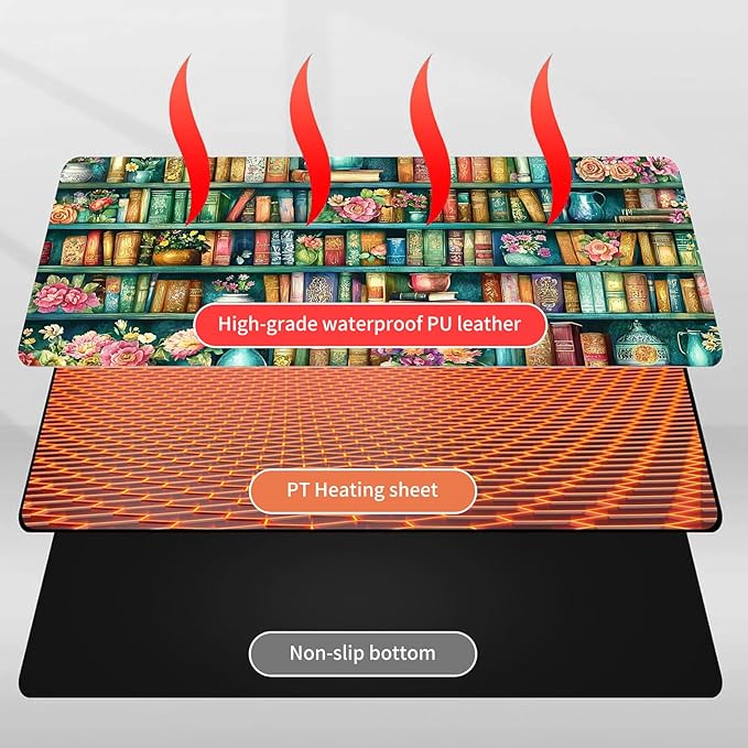 Heated Mouse Pad Hand Warmer Warm Desk Pad Mousepad Desk Mat with 3 Levels Heating and 3 Hours Auto Shut Down 31.5 x 13 inch PU Leather Warmer Keyboard Mat for Gaming Laptop Office Home Bookshelf