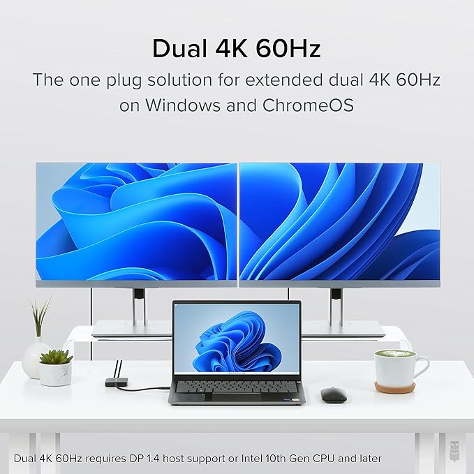 Plugable USB C to HDMI Adapter for Dual Monitors 4K 60Hz Compatible with Windows Chromebook USBC Thunderbolt USB4 Laptops MST Extended Display Type C Multi HDMI Port Adapter Driverless USBC-MSTH2