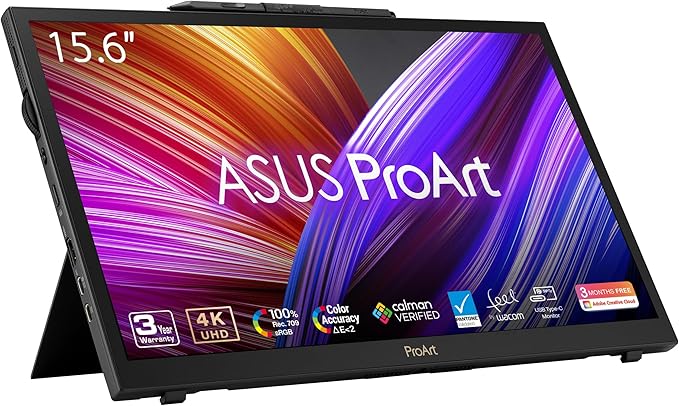ASUS ProArt Display 15.6” 4K Pen Display (PA169CDV) – IPS UHD (3840 x 2160) WACOM Feel EMR 100% sRGB Calman Verified Pantone Validated Speakers USB-C 10-Point Touch Dial 3 Year Warranty