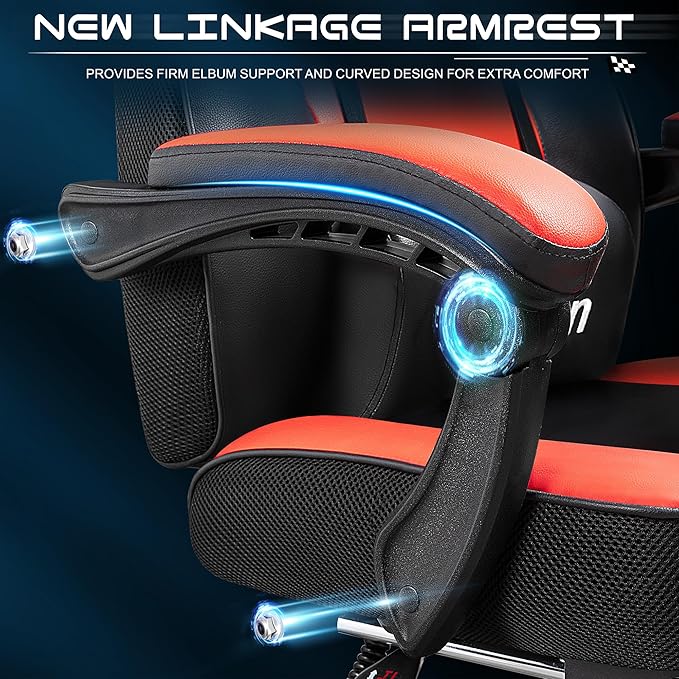 Gaming Chair with Footrest Video Game Chair for Adults Big and Tall Computer Chair with Massage Lumbar Support 330lb Weight Capacity Ergonomic Adjustable Height and 360° Swivel Seat (Red)