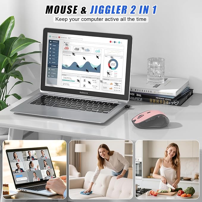 Bluetooth Wireless Mouse for Mac MacBook Air iPad Pro PC Ergonomic Rechargeable Computer Mouse with Jiggler Mode 3 DPI Levels &amp Forward/Back Buttons Laptop Mice for Office/Home/School Pink