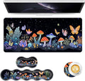 Keyboard Mouse Pad Set Extended Gaming Mouse Pad+Ergonomics Keyboard Wrist Rest Support Memory Foam Easy Typing Pain Relief 4Pcs XL Ultra Thick Desk MatGlow Mushroom Butterfly