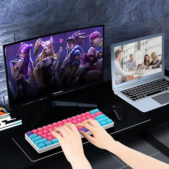 Fogruaden 60% Mechanical Keyboard 61 Keys Gaming Keyboard RGB Backlit Ultra-Compact 60 Percent Wired Keyboard for Win/Mac PC Gamer Easy to Carry on Trip (Pink Red Switch)