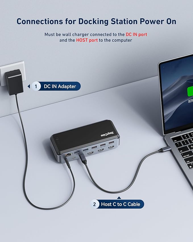 Raycue Triple Monitor USB C Docking Station - MacBook Pro Docking Station with Power Adapter for MacBook M1/M2/M3/Windows HDMI*3 RJ45 10Gbps USB*5 PD USB 3.0*2