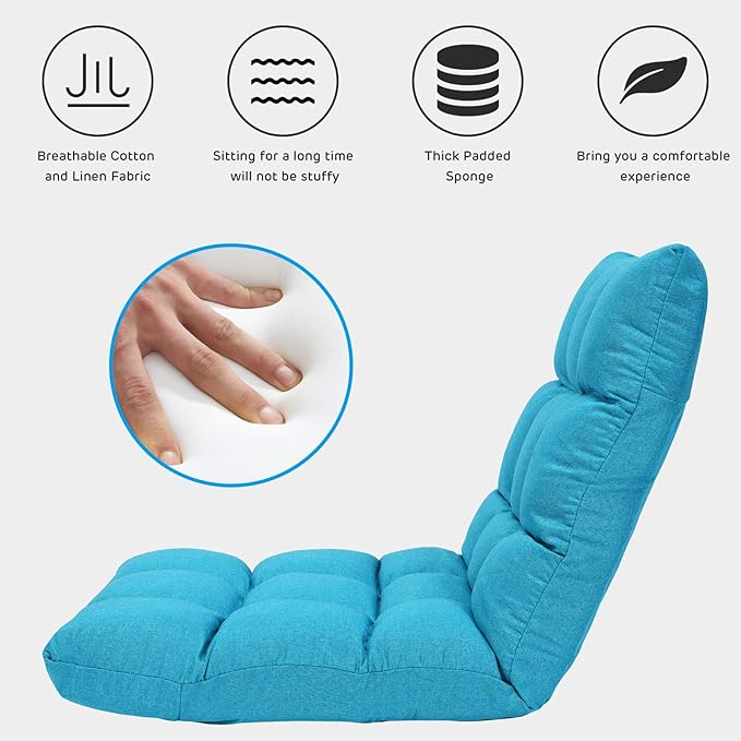 GORELAX Floor Chair with Back Support 14-Poistion Adjustable Folding Gaming Chair Recliner Meditation Chair with Steel Frame Padded Lazy Sofa Chair for Adults Kids (Turquoise)