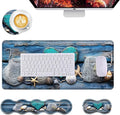 Mouse PadLarge Desk Mat Set 4in1 XL Mousepad + Keyboard Wrist Rest+Mouse Wrist Rest+Coaster with Ergonomic Desk Pad for Home Office Table Computer Cover -Rustic Beach Heart Seashells