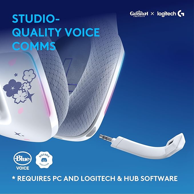 Logitech G733 Lightspeed RGB Wireless Gaming Headset with Suspension Headband Kamisato Ayaka Special Edition LIGHTSYNC RGB Blue Voce mic Technology and PRO-G Audio Drivers