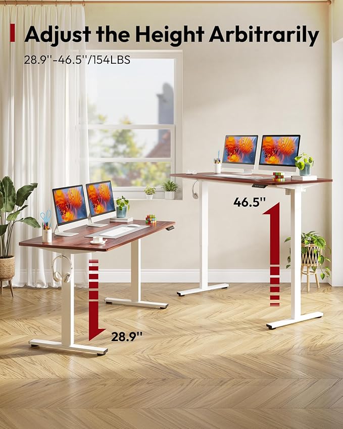 SANODESK Electric Standing Desk 48 x 30 Inches Whole-Piece Desktop Height Adjustable Stand Up Desk w/6-Button Controller Ergonomic Computer Desk for Home Office White Frame + Mahogany Tabletop