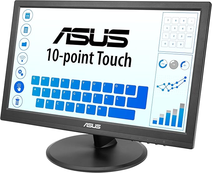 ASUS 15.6” 1080P Touch Monitor (VT169HE) - Full HD 10-Point Touchscreen IPS Wide Viewing Angle Frameless Eye Care Flicker Free Low Blue Light HDMI Windows 11 Compliance VESA Mountable