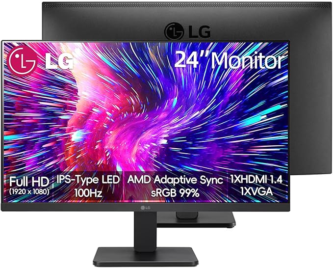 LG 24 inch FHD IPS 100Hz Monitor AMD FreeSync 99% sRGB Black Stabilizer &amp Flicker Safe Anti-Glare 3-Side Borderless Display OnScreen Control VESA Mountable HDMI &amp VGA Tilt Adjustable