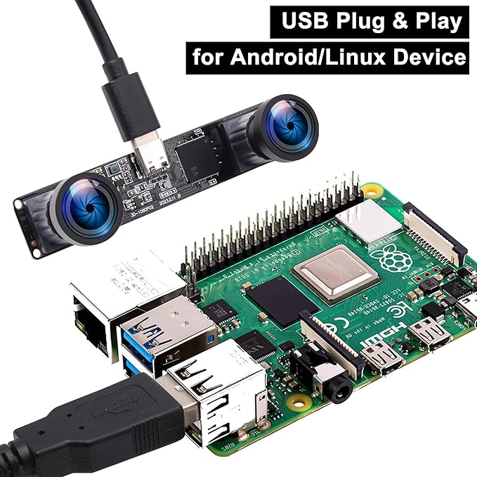 60fps USB Camera 4MP Synchronization Webcam Module with 120Degree No Distortion Dual Lens 3840X1080P 3D Stereo Webcam for PC Computer Cam for Face Recognition VR Biometric Detection