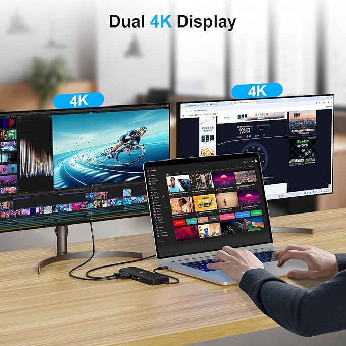 Laptop Docking Station Dual Monitor 2 HDMI 11-in-1 USB C 4K/60Hz Dual Display Dock1Gbps Ethernet 100W USB C PD Port 5 USB A/C Ports SD/TF Card Slot for Dell HP Lenovo Surface(Black)