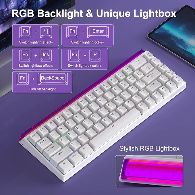 MageGee AIR68 Wireless Hall Effect Gaming Keyboard 60% RGB Magnetic Switch Keyboard with Rapid Trigger Adjustable Actuation 8KHz Polling Rate 0.01mm RT Accuracy 6000mAh Hot-Swap (White)