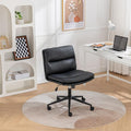 Adjustable Swivel Criss Cross Chair with Wheels Wide Seat Office Chair with PU Leather Computer Desk Chair with Ergonomic Support Modern Vanity Chair for Home &amp WorkspaceBlack