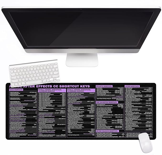 After Effects Cheat Sheet Mouse Pad Mouse Mat KMH Mousepad for Editors Producers Large Desk Mat Gift for Adobe AE Users Essential Computer Accessories for Study Work and Reference Purposes