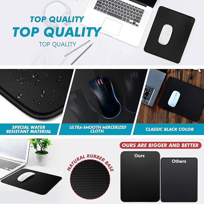 Black Mouse Pad for Desk Basic Mouse Pads Bundle for Compuer and Laptop Big Mouse Mat with Non-Slip Rubber Base &amp Stitched Edges Premium-Textured &amp Waterproof Computer Mousepad (32PC Size