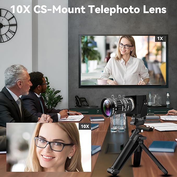 4K USB Webcam 1080P@120fps High Speed Camera With CS-Mount 5-50mm 10X Telephoto Zoom Manual Lens 12MP Close-Up Capability OpenCV Compatible Plug-and-Play for Live StreamingIndustrial Projects