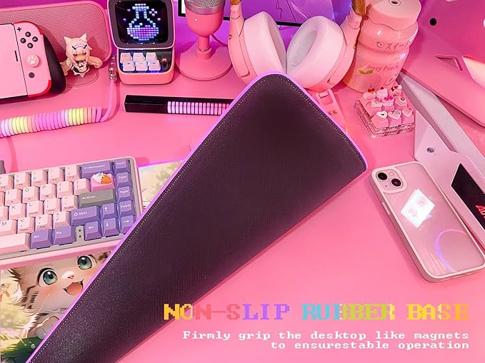 JMIYAV Pink RGB Gaming Mouse Pad 31.5x12 Inch PC XL Large Extended Glowing Led Light Up Desk Pad Non-Slip Rubber Base Computer Cute Mousepad Mat Desk Accessories Gaming Setup 27-911