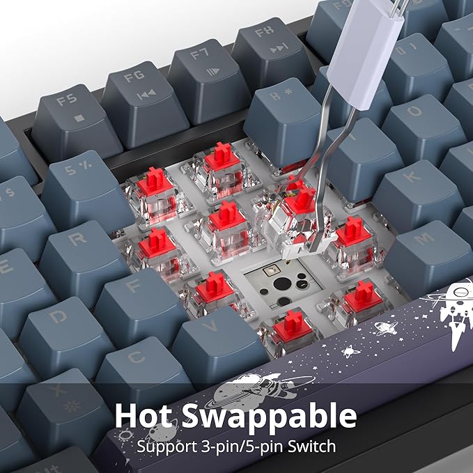 75% Wired Creamy Keyboard Hot Swappable Mechanical Gaming Keyboard with Gasket Mounted RGB Backlit Red Switch Knob Control for Win Pc Laptop(82 Blue)