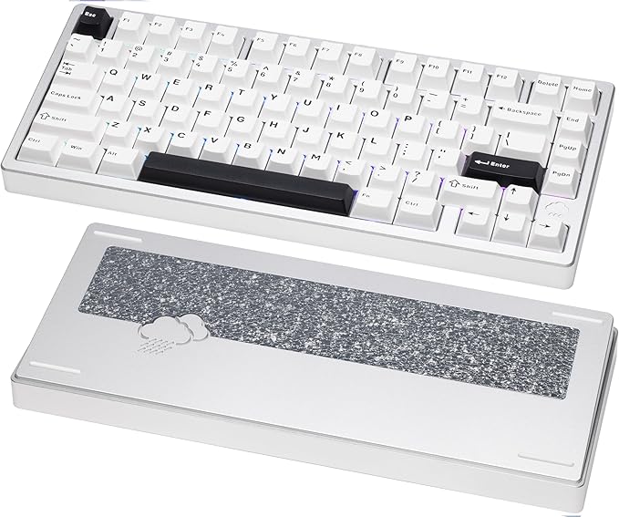 KEEBMONKEY WOBKEY Rainy 75 CNC Aluminum HMX/JWK/Cocoa Switches Triple-Mode Connectivity Mechanical Keyboard with Superior Acoustics RGB/FR4/Silver SUS304/7000mAh/Cocoa Switch (Pro - Silver)