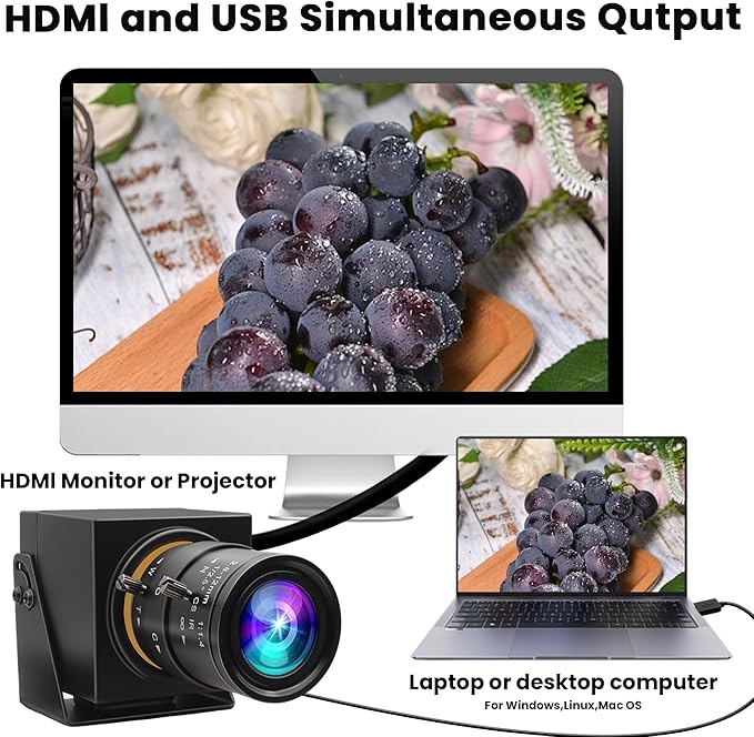 ELP 4K USB3.0 HDMI Webcam - 60fps 8MP 4X Zoom Lens (2.8-12mm) Close-up H.264 Telescope Industrial CCTV