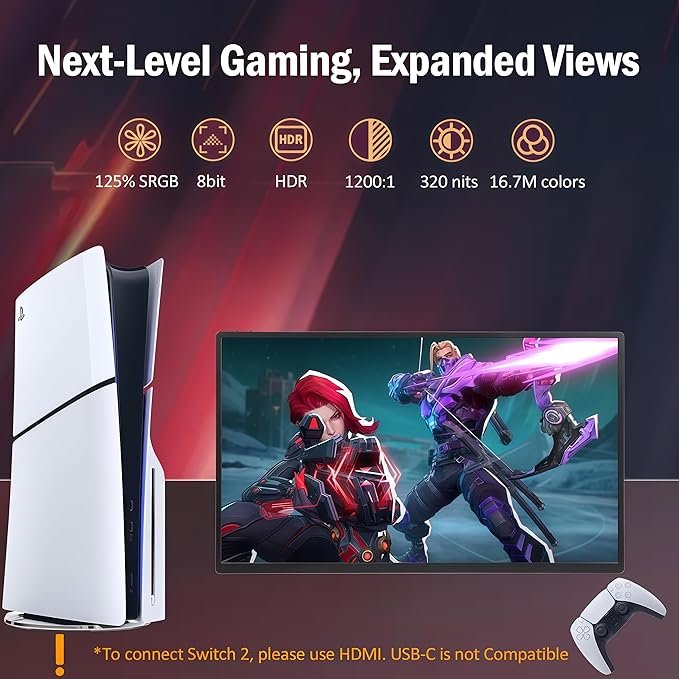 18.5 Inch Large Portable Monitor for Laptop 120Hz 1080P FHD IPS Portable Travel Second Screen Display for/Phone/Xbox PS4/5 125% sRGB Dual Speakers VESA &amp Storage Bag