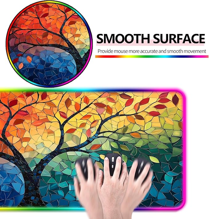 RGB Fantasy Tree of Life Gaming Desk Mat Computer Keyboard Large Extended Long Abstract LED Mouse Pad for Office and Home XL (W04)
