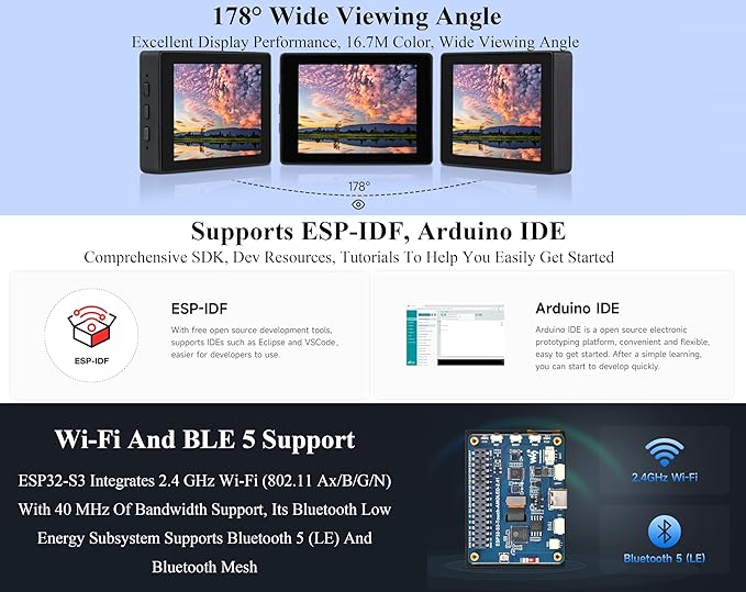 ESP32-S3 2.41inch AMOLED Touch Display Development Board 600x450 32-bit LX7 Dual-core Processor Onboard Accelerometer and Gyroscope Sensor ESP32 with Display (with Case Version)