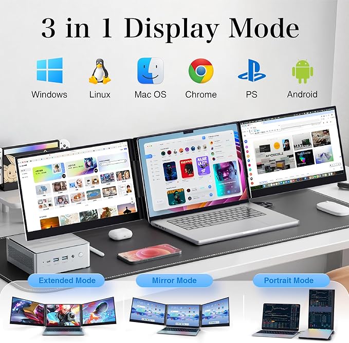 Laptop Screen Extender 15.6 Ultra-Thin 1080P FHD IPS Dual/Triple Portable Monitor for Laptop USB-C/HDMI Plug&ampPlay Fits 17.3 Max LaptopsTravel Screens for Windows/Mac/Chrome/Android/Switch