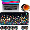 Large Mouse Pad and Keyboard Wrist Rest Desk Pad for Keyboard and Mouse 4-in-1 Large Gaming Mouse Pad with Wrist Support Desk Mat for Home Office Study GameColorful Flower Field