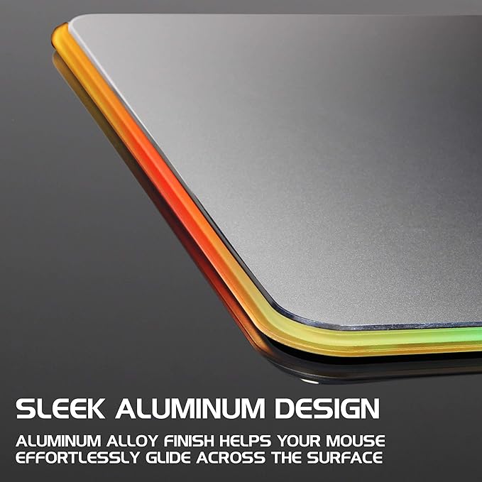 ENHANCE Metal LED Gaming Mouse Pad - Metal Mouse Pad with Large Aluminum Alloy Surface Multi-Color Transparent Edges Non-Slip Rubber Grip &amp Sleek Precision Tracking for Esports - Silver