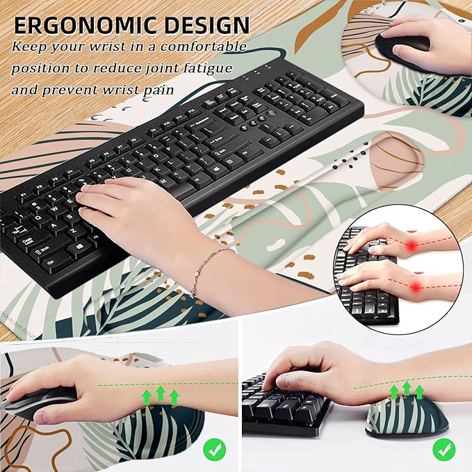 LATEEFAH Mouse Pad with Wrist Rest Large Mouse Pad Ergonomic Gaming Desk Pad Keyboard Wrist Rest Set 4-in-1 Desk Mat Keyboard Mat for Home Office