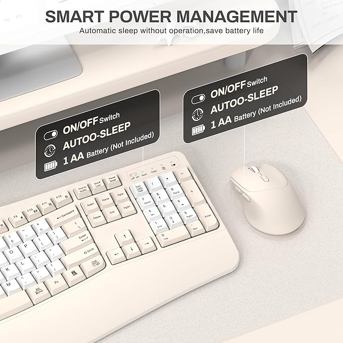 Ergonomic Wireless Keyboard and Mouse Combo Wave Keys Keyboard with Wrist Rest for Natural Typing 3 DPI Adjustable Ergonomic Silent Mouse for Computer/Laptop/Windows/Mac (Latte Color-B)
