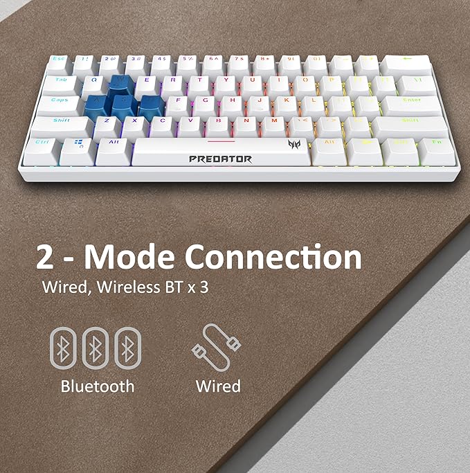 acer Predator Aethon 330 Gaming Keyboard|Space-Saving 61-Key Design|100% Anti-Ghosting with N-Key Rollover|Kailh Blue Switches|Personalized RGB Lighting | Dual Mode - Wired &amp Bluetooth (Pack of 1